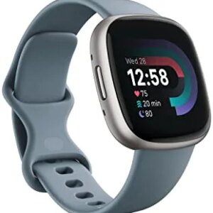 Fitbit Versa 4 Fitness Smartwatch with Daily Readiness, GPS, 24/7 Heart Rate, 40+ Exercise Modes, Sleep Tracking and more, Waterfall Blue/Platinum, One Size (S & L Bands Included)