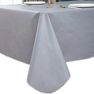 Flannel Backed Vinyl Tablecloths Waterproof Oil-Proof PVC Table Cloth Stain-Resistant Wipeable Table Cover (Dark Gray, 60 x 84 Inch)