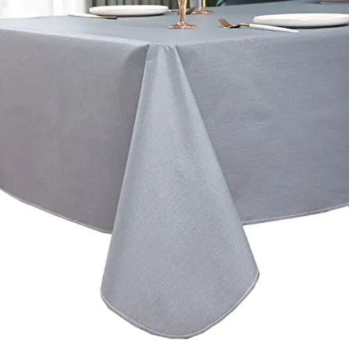 Flannel Backed Vinyl Tablecloths Waterproof Oil-Proof PVC Table Cloth Stain-Resistant Wipeable Table Cover (Dark Gray, 60 x 84 Inch)