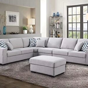 Flesser Sectional Couches Living Room Furniture Set 6 Seater Fabric Sofa Couch with Ottoman Modular Sectional Sofa L Shape Corner Convertible Couch Set, Grey