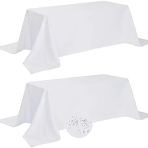 Fokitut 2 Pack Waterproof Rectangle Tablecloth, 90x132 Inch ,Stain Resistant and Wrinkle Polyester Table Cloth, Fabric Table Cover for Kitchen Dining, Wedding, Party, Holiday Dinner-White