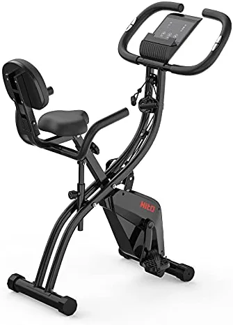 Folding Exercise Bike with Arm Resistance Bands, Magnetic Upright Indoor Cycling Bike Stationary for Home Gym & Cardio Workout