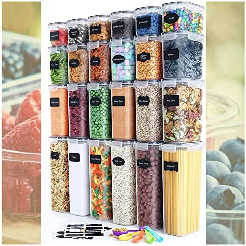 Food Storage Containers 24 Piece Set Plastic with Lid Food Organiser Storage Containers Dustproof High Quality Cupboard Storage Containers Suitable for Kitchen and Cabinet