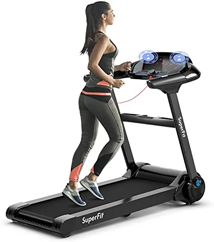 GYMAX Folding Treadmill, 2.25HP Electric Motorized Running Machine with Smart App Control, LED Touch Monitor, Heart Rate Sensor, Home Gym Cardio Training Equipment