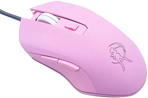 Gaming Mouse Silent Click, 7 Colors Backlit Optical Game Mice Ergonomic USB Wired with 2400 DPI and 6 Buttons 4 Shooting for PC Computer Laptop Desktop Mac (Pink)