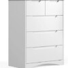 Gizoon 5 Drawers Chest, White Bedroom Drawer Dresser and Organizer with Large Storage Capacity, Embedded Handle, and Sturdy Anti-tripping Device, Modern Design Cabinet for Hallway, Office, Living Room