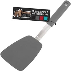 Gorilla Grip Silicone Nonstick Spatula, 13 In, Heat Resistant, Soft Touch Slip Resistant Rubber Handle, BPA Free Nonscratch Kitchen Cooking Flipper, Mixing Spoon, Stainless Steel Spatulas, Gray