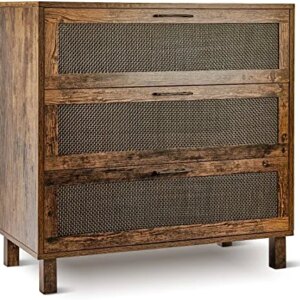 Graficial 3 Drawer Dresser, Dresser for Bedroom, Rattan Chest of Drawers, Rustic Brown Bedside Table Dressers