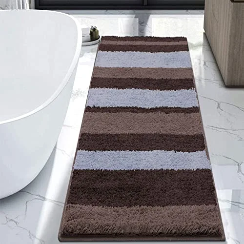 HEBE Bathroom Rug Runner Water Absorbent Soft Microfiber Shaggy Bath Mat Machine Washable Bath Rug Mat Runners for Bathroom, 24"X60" (Mocha/Grey)…