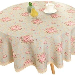 HIGHFLY Vintage Flower Decorative 70" Round Linen Tablecloth Printed Pattern Washable Table Cloth Dinner Kitchen Home Decor - Multi Colors & Sizes