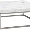 HOMCOM Square Coffee Table with Faux Marble Tabletop, Low Table for Sitting on The Floor, Stainless Steel Frame for Living Room, White