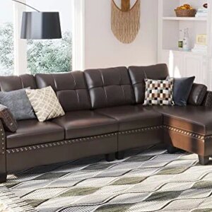 HONBAY Faux Leather Sectional Sofa Couch Reversible L Shaped Couch Sofa 4 Seat Sofa Sectional Couch for Small Apartment