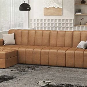 HONBAY Reversible Sectional Sofa Tufted L Shaped Couch with Storage Ottoman Modular Sectional Sofa with Chaise, Caramel Brown