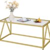 HOOBRO Glass Coffee Table, 1-Layer Glass Table with Golden Steel Frame, Living Room Table, Modern Simple Center Table, Easy Assembly, Open Storage Shelf for Living Room, Office, Golden GD04KF01