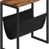 HOOBRO Narrow Side Table, End Table with Magazine Holder Sling, Industrial Slim Nightstand for Small Spaces, Bedroom, Living Room, Small Coffee Accent Table, Rustic Brown and Black BF66BZ01