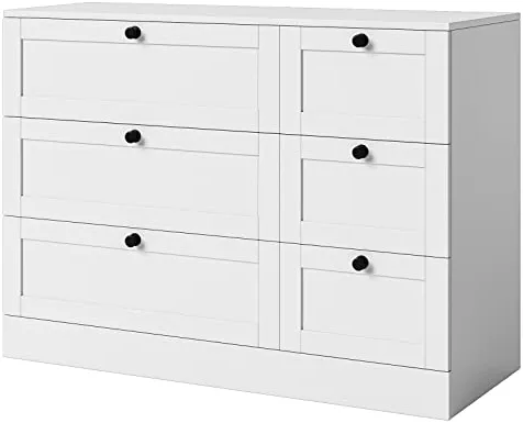 HOSTACK 6 Drawer Dresser, Modern Dresser Chest with Wide Drawer Organizer, Chest of Drawers, Wood Dresser for Bedroom, Living Room, Closet, White