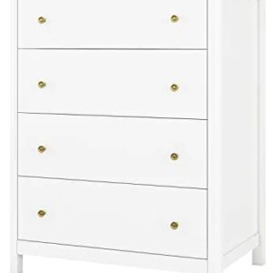 HOUSUIT Drawer Chest, 4 Dresser Chest of Drawers, Clothes Storage Cabinet with Drawers, Modern Dresser for Bedroom, Hallway, Living Room, Nursery, White