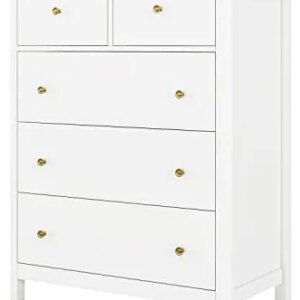 HOUSUIT Drawer Chest, 5 Dresser Chest of Drawers, Clothes Storage Cabinet Nightstand with Drawers, Modern Dresser for Bedroom, Nursery, Living Room, White