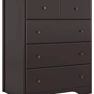 HOUSUIT Dresser with 5 Drawers, Retro Dressers for Bedroom, Wide Chest of Drawers Clothes Organizer, Wooden Nightstand for Living Room, Closet, Hallway, Dark Brown