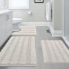 H.VERSAILTEX 3 Piece Bathroom Rugs Sets Thick Striped Bath Rugs Set for Bathroom Non Slip Soft Absorbent Bath Mat Set for Tub, Shower and Toilet(17''x24''+20''x32''+20''x24'' U-Shaped, Ivory)