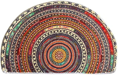 Half Round Door Mat,Semi Circle Bathroom Floor Rug,Mandala Boho Bohemian Rug,Non-Slip Welcome Entrance Way Rug,Absorbent Bath Mat,Microfiber Tufted Indoor Rug for Kitchen Living Room (Multicolor)