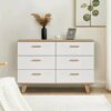 Henf Modern 6 Drawers Dresser, Elegant 6 Drawers Chest Dresser Storage Cabinet with Wood Handles and Foot, Chest of Drawer Cabinet for Closet Bedroom, Living Room, Kids Room