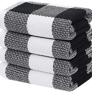 Homaxy 100% Cotton Waffle Weave Check Plaid Kitchen Towels, 13 x 28 Inches, Super Soft and Absorbent Dish Towels for Drying Dishes, 4-Pack, White & Black