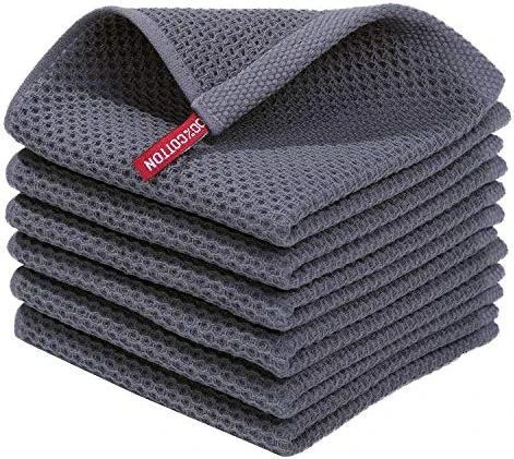 Homaxy 100% Cotton Waffle Weave Kitchen Dish Cloths, Ultra Soft Absorbent Quick Drying Dish Towels, 12x12 Inches, 6-Pack, Dark Grey