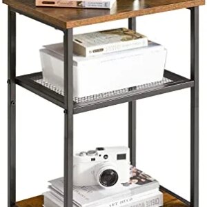 IBUYKE Side Table,3-Tier End Table, Industrial Nightstand Small Table with Storage Shelf, for Bedroom, Living Room, Hallway, with Metal Frame,Rustic Brown UTMJ403H