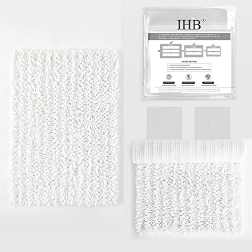 IHB 2 Piece White Bathroom Rugs Sets,Bath Mat for Bathroom Non Slip,Super Soft and Absorbent Bathroom Floor Mat,24x17 inches, White