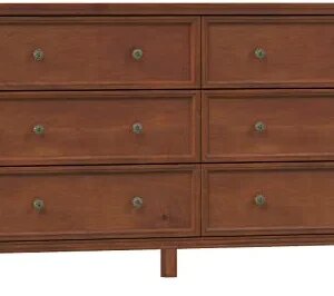 IKENO 6 Drawer Double Dresser, 55 inch Solid Wood Bedroom Dresser in Caramel