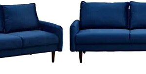 INSTORY Velvet Sofa Set Modern Sofa & Loveseat Set 2 Piece Tufted Couch Set with Wooden Legs for Living Room, Office - Space Blue