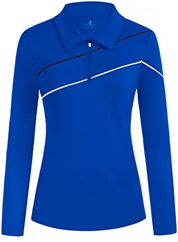 JACK SMITH Women Golf Polo Shirts Dry Fit UPF 50+ Long Sleeve Tennis Tops Zip Up Slim Fit Athletic Shirt with Tee Holder