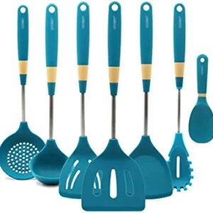 JIAMEI 7 Pcs Kitchenware Silicone Heat Resistant Kitchen Cooking Utensils Non-Stick Stainless Steel Handle Cooking Tools Gadget Sets