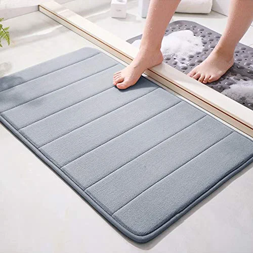 JMTOOR Memory Foam Bath Mat 20" X 32" Coral Velvet Super Non-Slip Rapid Water Absorption Soft and Comfortable Easier to Dry Machine Wash Bathroom Mat, Gray