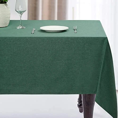 JUCFHY Rectangle Table Cloth,Linen Tablecloth Heavy Duty Fabric,Stain-Proof,Water Resistant Washable Table Cloths,Decorative Oblong Table Cover for Kitchen and Holiday(60x84 Inch,Hunter Green)