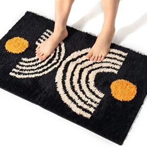 JessMay Boho Bath Rugs Non-Slip Microfiber Abstract Bathroom Mat Cute Bath Rugs Black Washable for Tube/Washbasin/Toilet 16"x24"