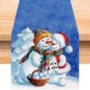 Jiudungs Linen Blue Christmas Snowman Table Runner 72 Inches Long Farmhouse Christmas Xmas Winter Holiday Home Kitchen Dining Room Table Decorations