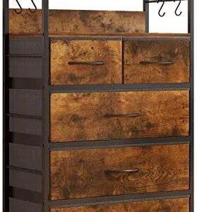 Jojoka Dresser for Bedroom with 5 Drawers, Dressers & Chests of Drawers for Hallway, Entryway, Storage Organizer Unit with Fabric, Sturdy Metal Frame, Wood Tabletop, Easy Pull Handle (Rustic Brown)