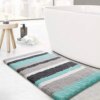 KMAT Luxury Bathroom Rugs Bath Mat,32in x20 in, Non-Slip Fluffy Soft Plush Microfiber Shower Carpet Rug, Machine Washable Quick Dry Ultra Shaggy Bath Mats for Tub, Bathroom and Shower, Green-Grey