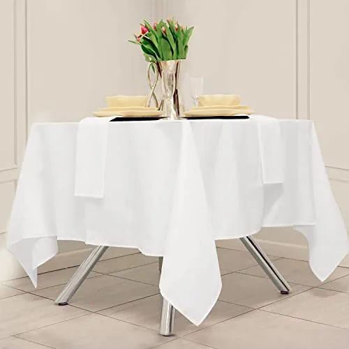 Kadut Square Tablecloth 52 x 52 Inch White Square Table Cloth for Square or Round Table | Heavy Duty | Washable Tablecloth for Parties, Weddings, Kitchen, Restaurant, Wrinkle-Resistant Table Cover