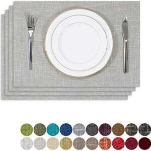 Kevin Textile Faux Linen Heat Resistant Placemats for Dining Table Set of 4, Easy to Clean Anti-Slip Place Mats, 13" x 19", Grey White