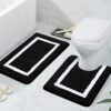 Kitinjoy Bathroom Rugs Set 2 Pieces Soft Microfiber Bath Mat and U-Shaped Toilet Rug, Machine Wash Dry, Non Slip Absorbent Shaggy Bath Rug for Tub, Shower and Bath Room (20" x 24"+20" x 32", Black)