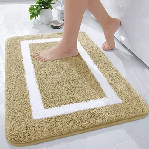 Kitinjoy Luxury Bathroom Rug Mat, Super Soft Water Absorbent Microfiber Bath Rug, Non Slip Plush Shaggy Bath Carpet, Machine Wash Dry, Bath Mats for Bathroom, Tub and Shower, 16 x 24, Beige