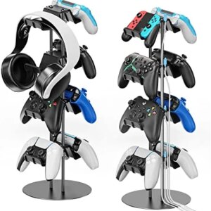 Kytok Controller Stand 4 Tiers with Cable Organizer for Desk, Universal Controller Display Stand Compatible with Xbox PS5 PS4 Nintendo Switch, Headset Holder & Desk Mounts for 8 Packs Controller