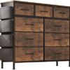 LIVEHOM 9 Dresser Drawer for Bedroom, Chest of Drawers with Side Pockets, Hooks, Fabric Storage Drawer, Steel Frame, Wood Top, Organizer Unit and Pull Handle for Closet, Nursery, Hallway