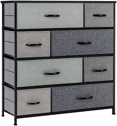 LLappuil Fabric Dresser for Bedroom with 8 Drawers, Wide Dresser Chest of Drawers, Tall Dresser Storage Drawers Organizer for Clothes, Closet, Living Room, Hallway, Nursery, Grey