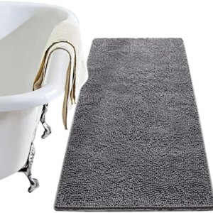 LOCHAS Luxury Bathroom Rug Shaggy Bath Mat 24 x 48 Inch, Washable Non Slip Bath Rugs for Bathroom Shower, Soft Plush Chenille Absorbent Carpets Mats, Grey