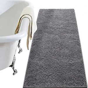 LOCHAS Luxury Bathroom Rug Shaggy Bath Mat 24 x 60 Inch, Washable Non Slip Bath Rugs for Bathroom Shower, Soft Plush Chenille Absorbent Carpets Mats, Gray