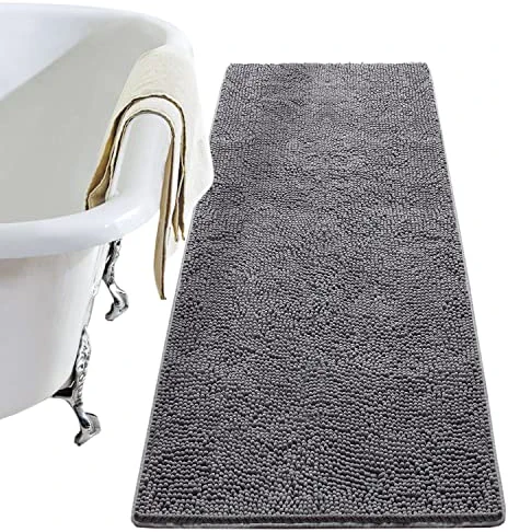 LOCHAS Luxury Bathroom Rug Shaggy Bath Mat 24 x 60 Inch, Washable Non Slip Bath Rugs for Bathroom Shower, Soft Plush Chenille Absorbent Carpets Mats, Gray